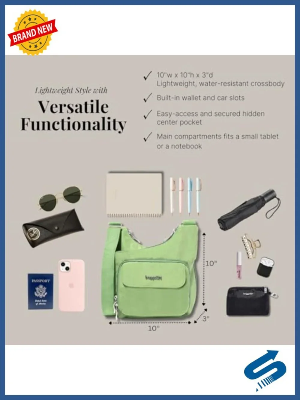 Lightweight Nylon Crossbody Bag with Wallet Organization, Adjustable Strap